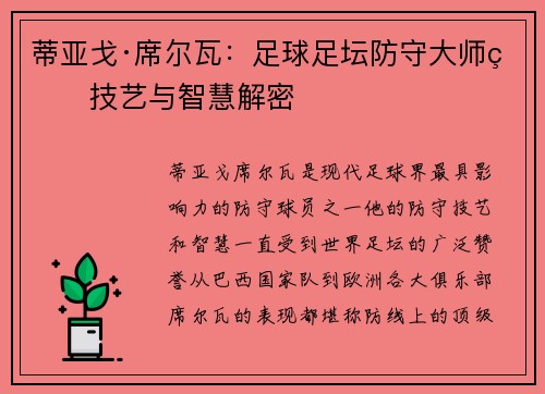 蒂亚戈·席尔瓦：足球足坛防守大师的技艺与智慧解密